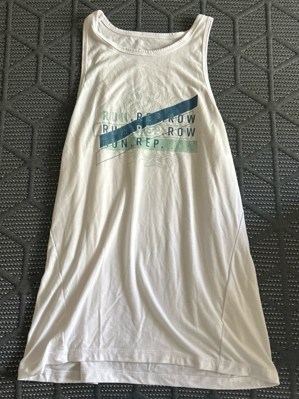 Orangetheory White Swim Tank with Blue and Teal Graphic